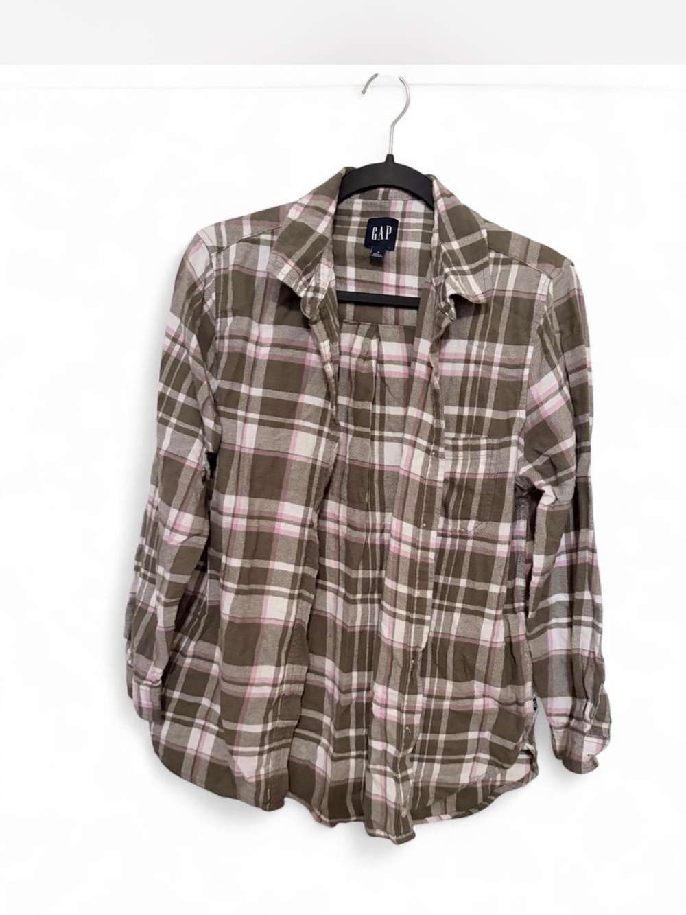 GAP Olive Green & Pale Pink Plaid Button-Down Shirt